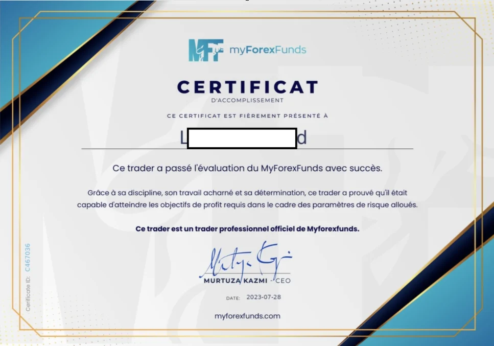 Lucas : Challenge réussi, MyForexFunds, 28/07/2023