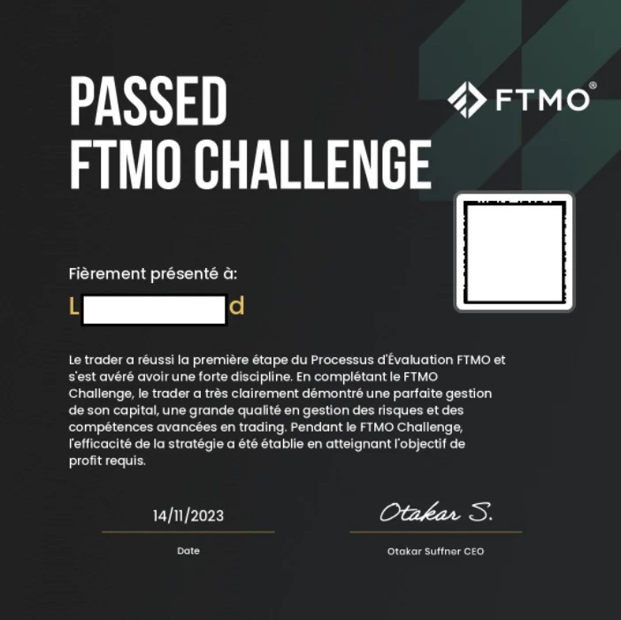 Lucas : Challenge réussi, FTMO, 14/11/2023